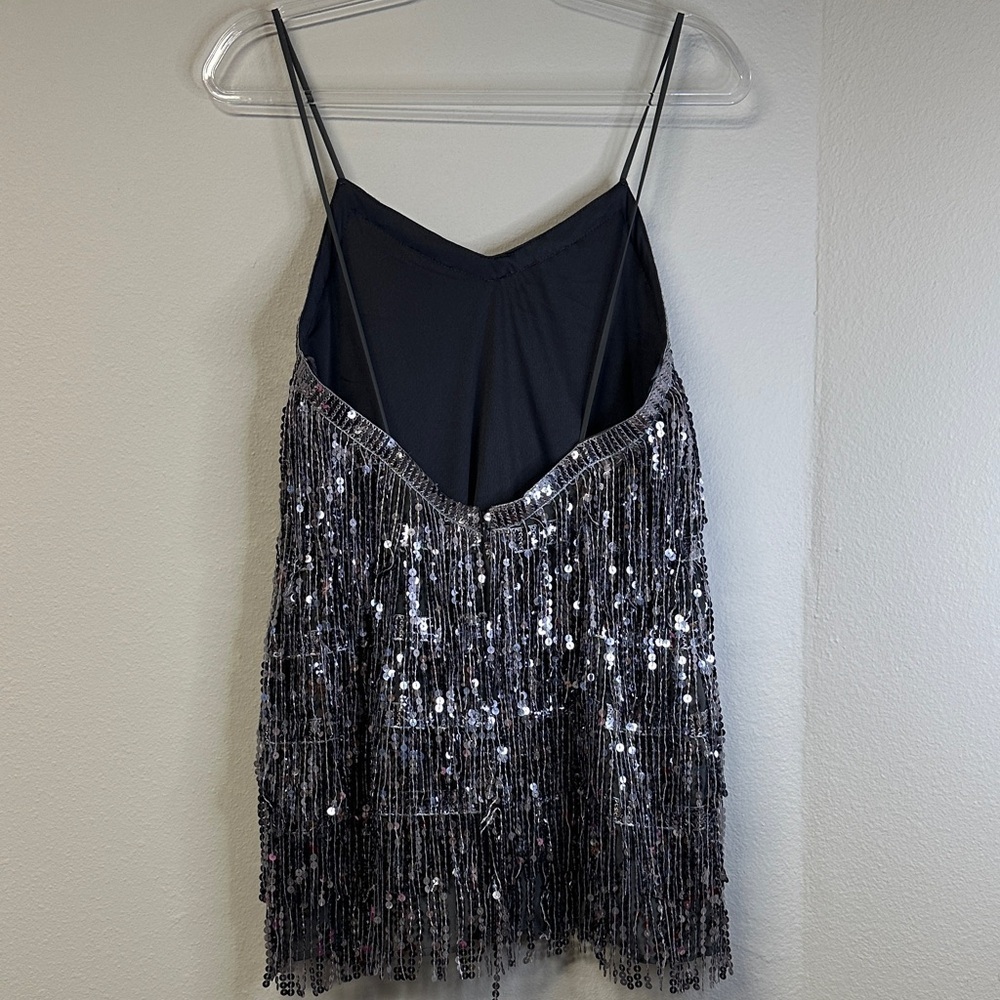 NWT Pull&Bear Disco Cocktail Party Sequin Silver Mini Dress S - Picture 5 of 7